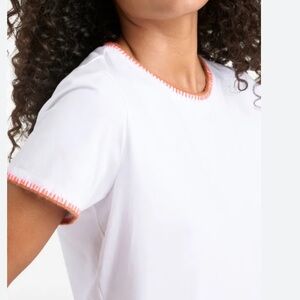 Cinq A Sept NWT Crochet Neck Shrunken T-shirt White Orange